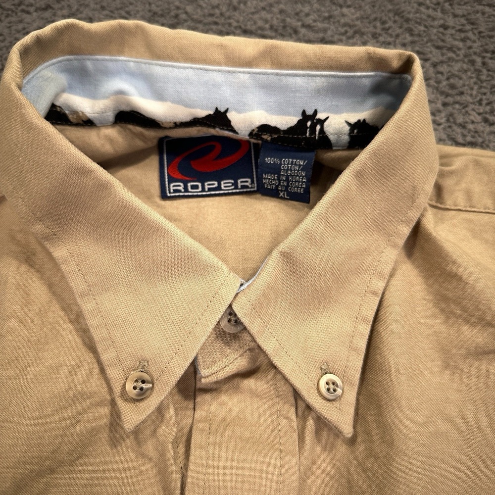Vtg Roper Western Shirt Mens Extra Large Tan Horse Aztec‎ Rodeo Rancher Cowboy - Picture 4 of 15